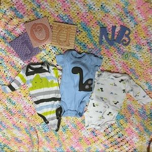 5/$35. 10/$50. 3pk Dinosaur onesies. 2 longsleeved